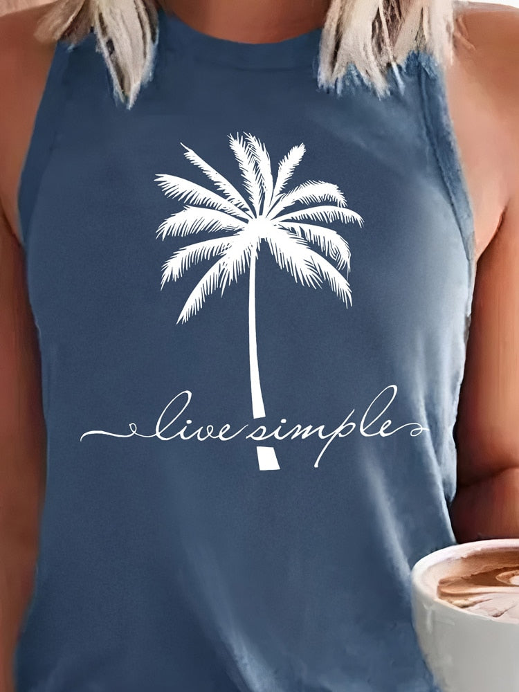 Women's Sleeveless Tank Top with Vintage Coconut Tree Graphic Print - Breathable and Stylish Summer Wear