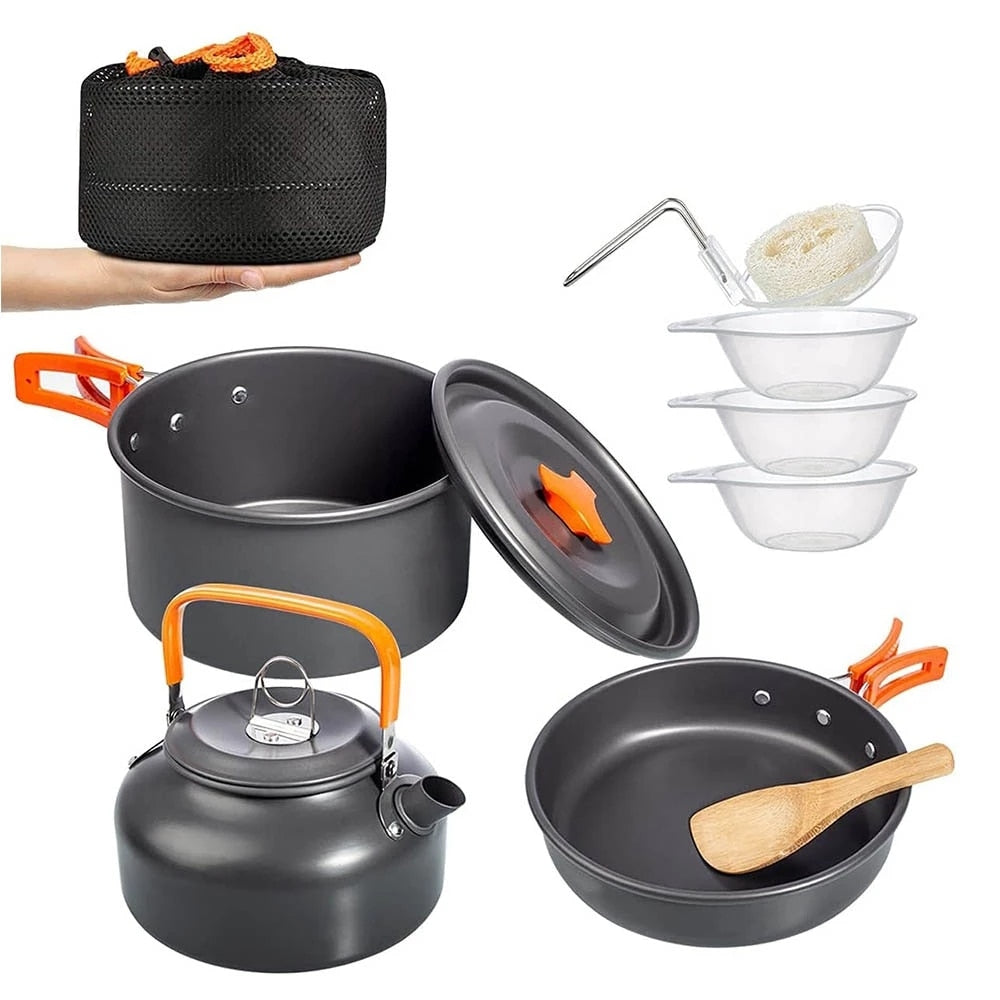 Premium Aluminum Outdoor Camping Cookware Set - 3pc or 11pc Mess Kit for 2-3 People - Lightweight Non-Stick Portable