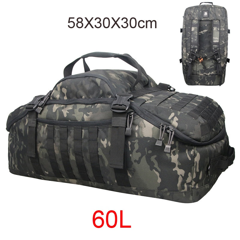 40L 60L Outdoor Tactical Waterproof Rucksack Backpack Collapsible - 600D Polyester 3 Modes of Carry Zippered Pocket