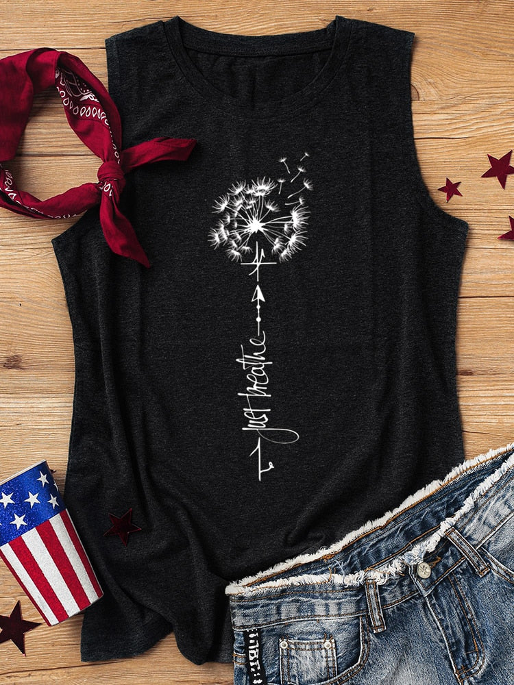 Just Breathe Dandelion Graphic Tank Top - Women's FAIRY SEASON Summer Sleeveless Shirt