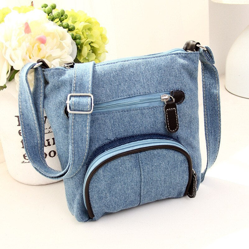 Women's Durable Denim Purse Handbag with Adjustable Shoulder Strap - Dark Blue and Light Blue Options