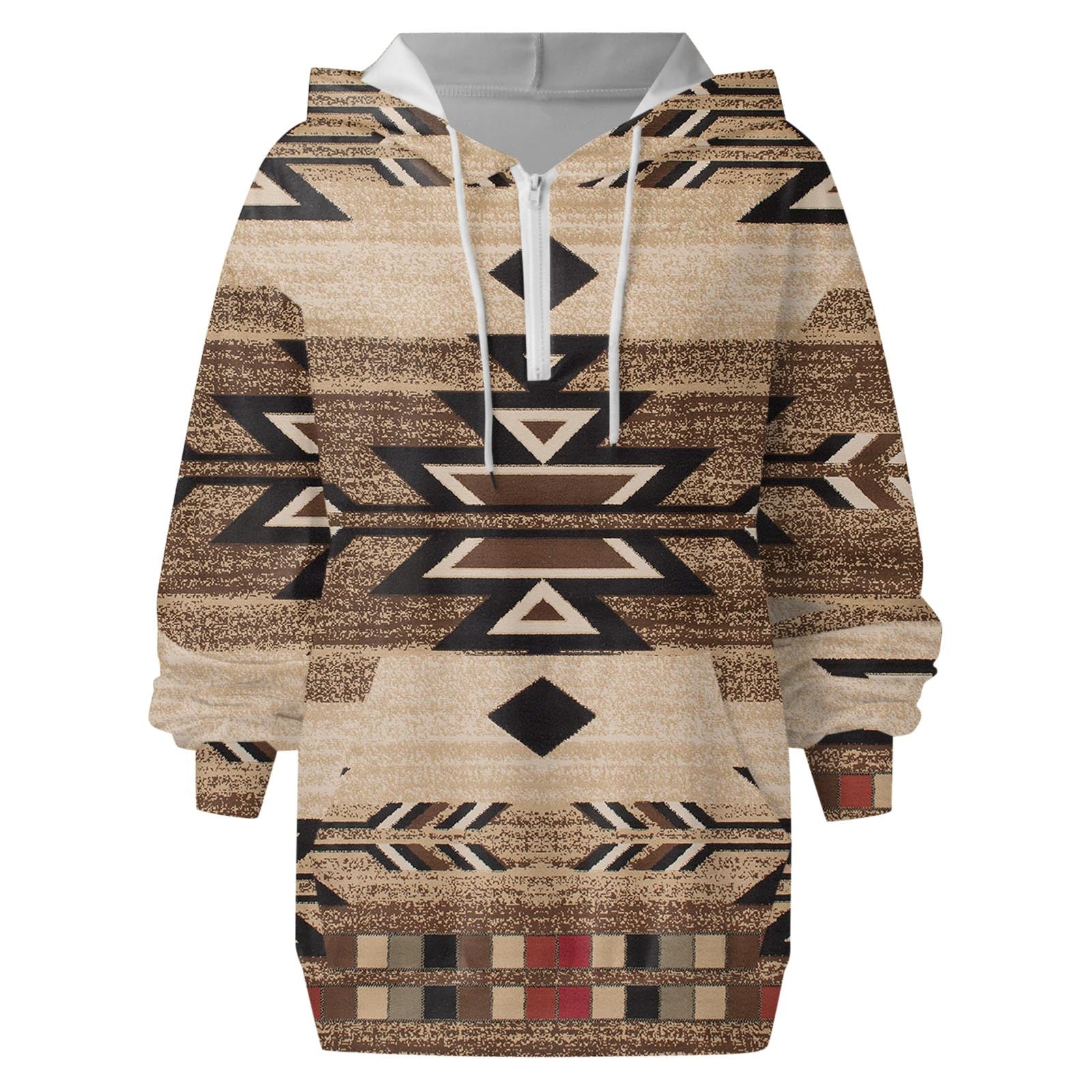 Women's Retro Aztec Geometric Print Sweatshirt Hoodie with Zip Front Closure