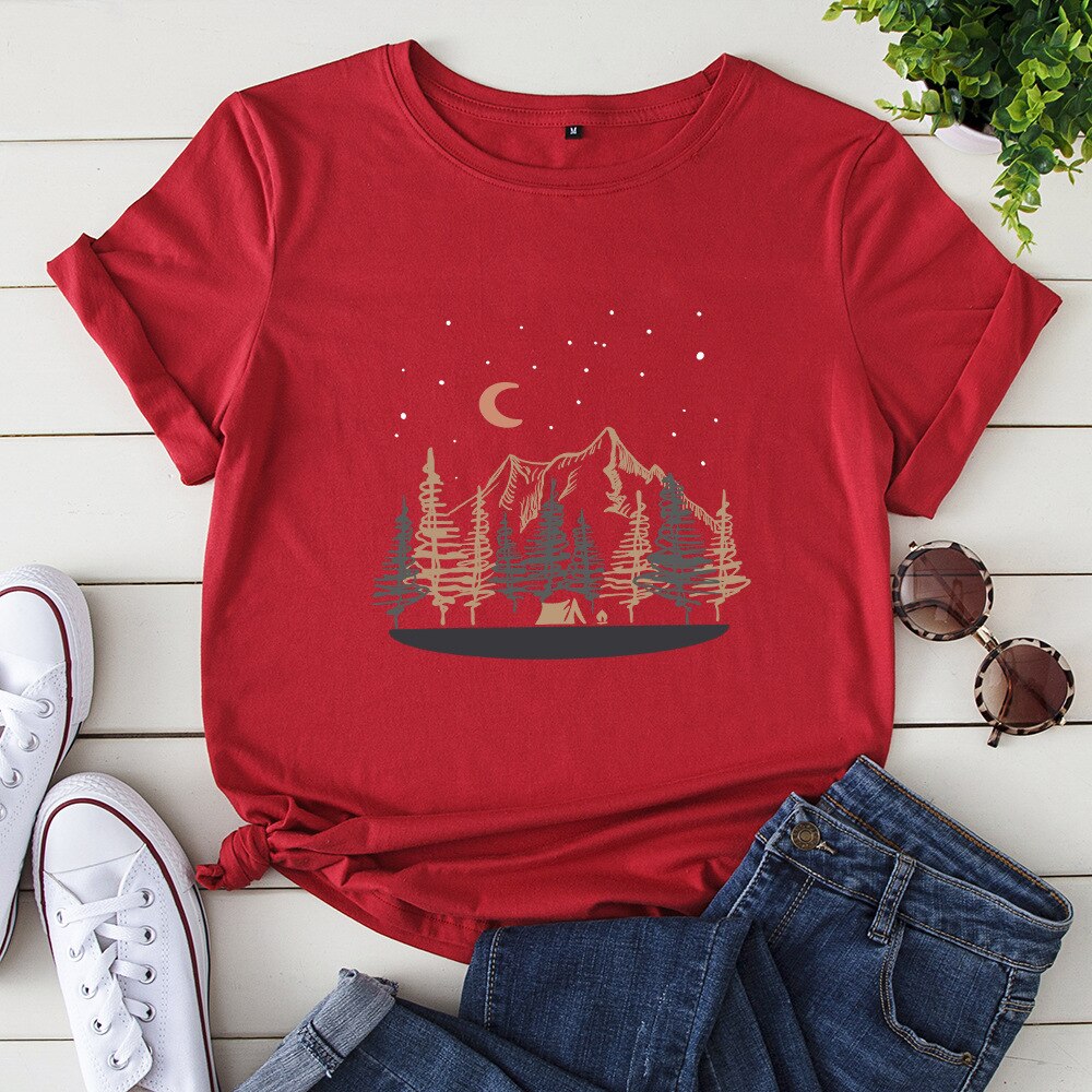 Nature-Inspired Graphic Print Women's Loose Fit Tee - Perfect Casual Summer Style