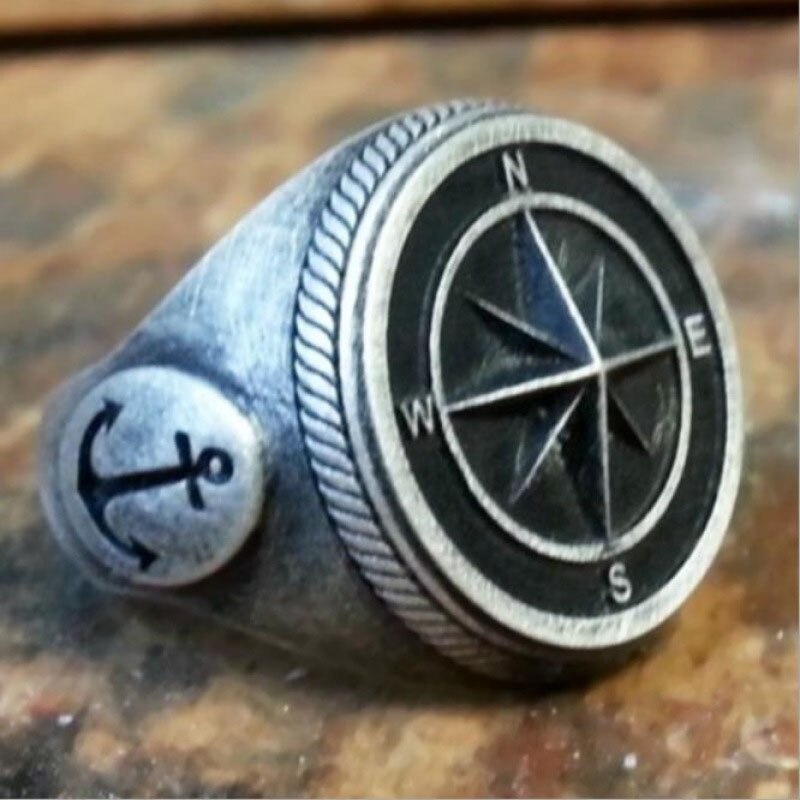 Navy Knight Retro Zinc Alloy Compass Ring