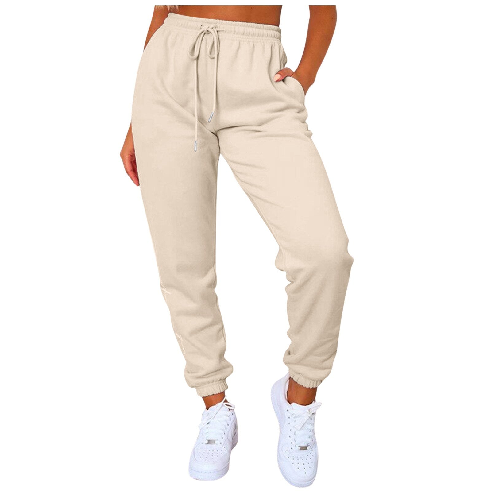 High Waisted Women's Fitness Sweatpants with Cargo Pockets and Drawstring - Stylish and Functional Athletic Pants