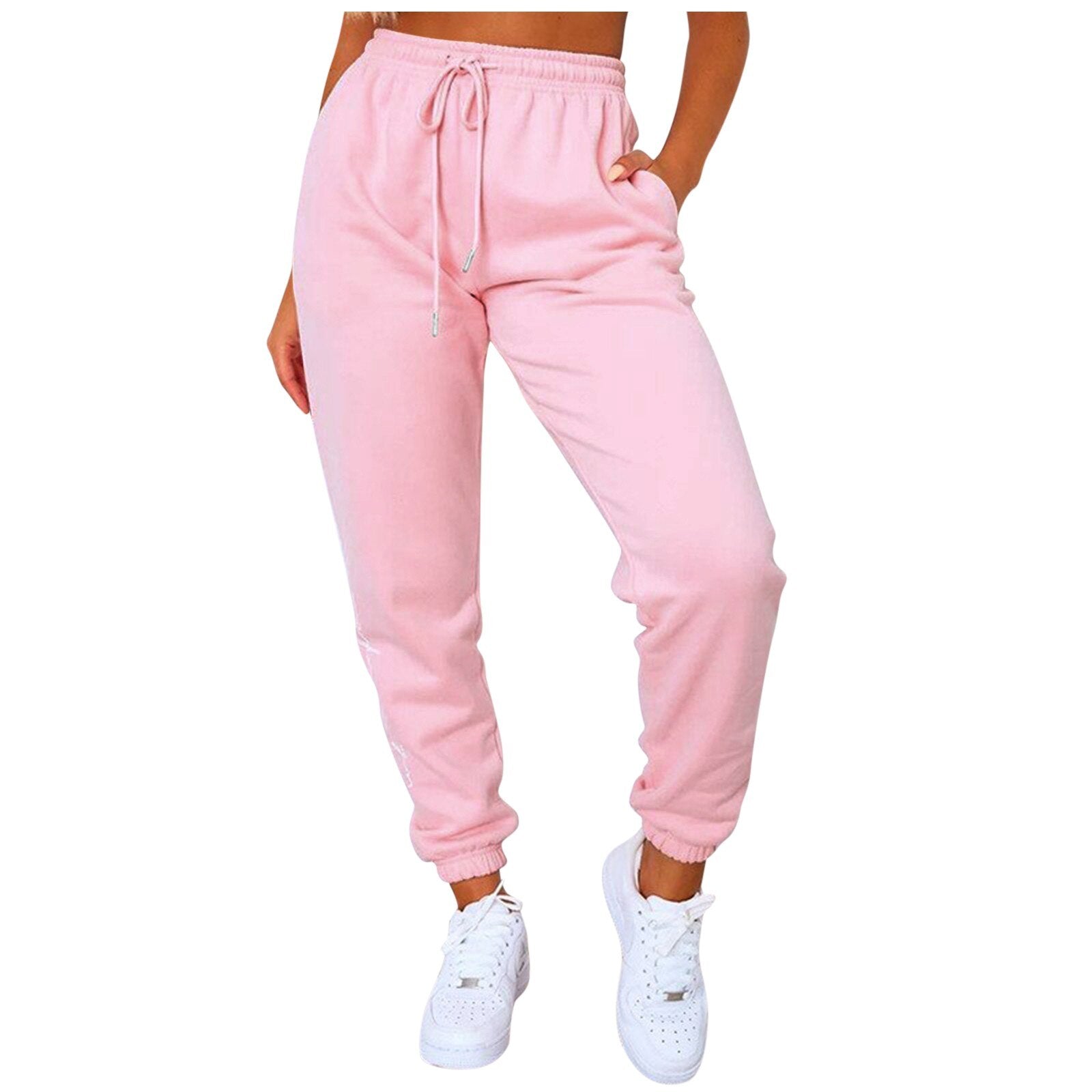 High Waisted Women's Fitness Sweatpants with Cargo Pockets and Drawstring - Stylish and Functional Athletic Pants