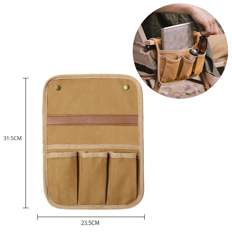 Camp Chair Armrest Storage Cotton Canvas Bag with Side Pockets