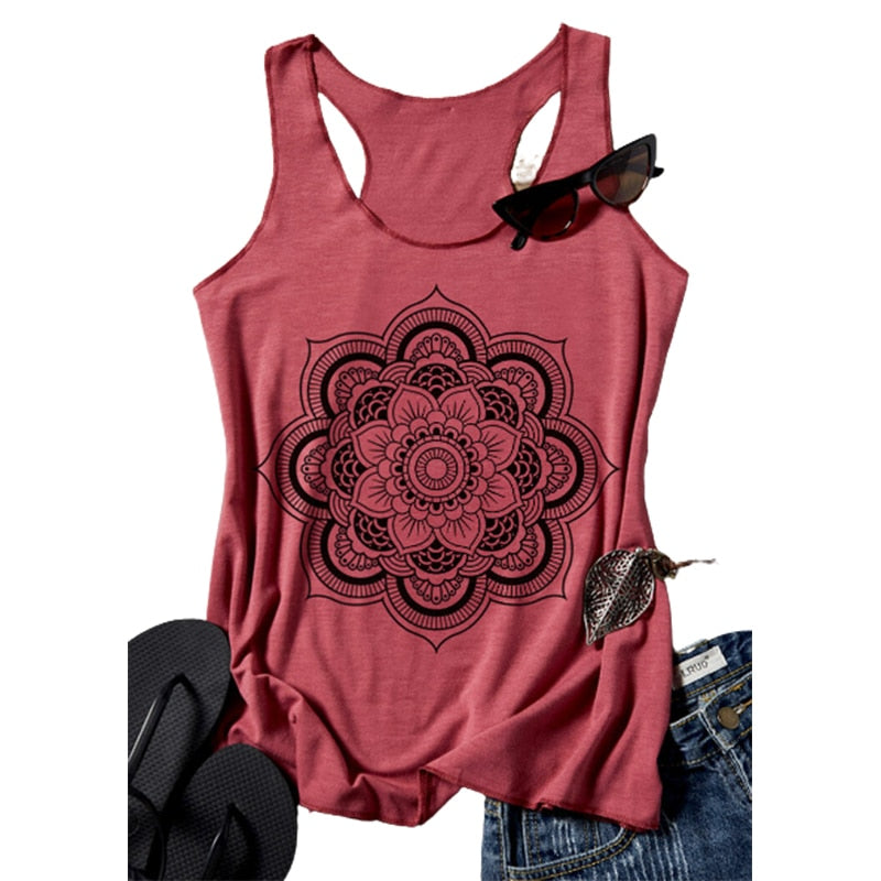 Women's Lightweight Breathable Floral Racerback Tank Top - Classic Summer Style