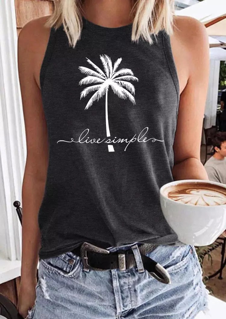 Women's Sleeveless Tank Top with Vintage Coconut Tree Graphic Print - Breathable and Stylish Summer Wear