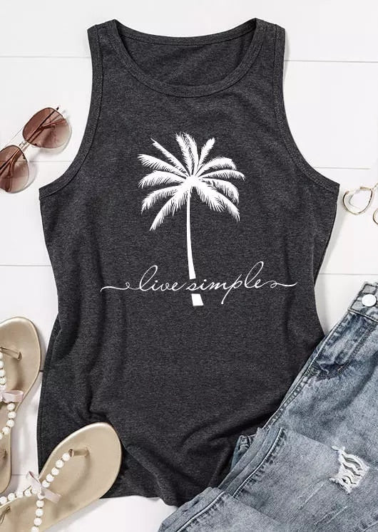 Women's Sleeveless Tank Top with Vintage Coconut Tree Graphic Print - Breathable and Stylish Summer Wear