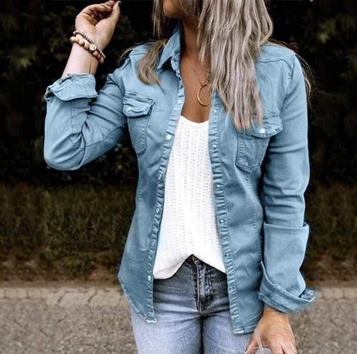 Vintage Lightweight Denim Shacket for Women - Stylish Shirt Jacket for Seasonal Transitions