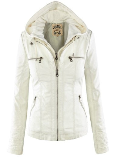 Waterproof Windproof Women's Suede PU Leather Jacket with Removable Hoodie - XS-XL Sizes Available