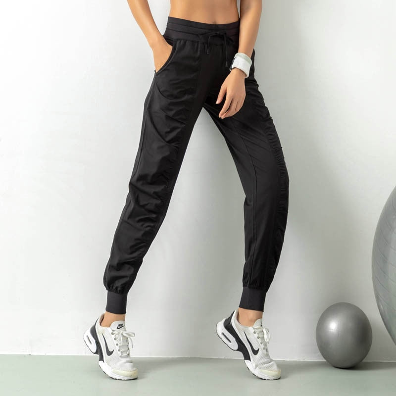 Womens Quick-Drying Drawstring Sweatpants in Polyester - Gym Joggers for Flexibility and Comfort