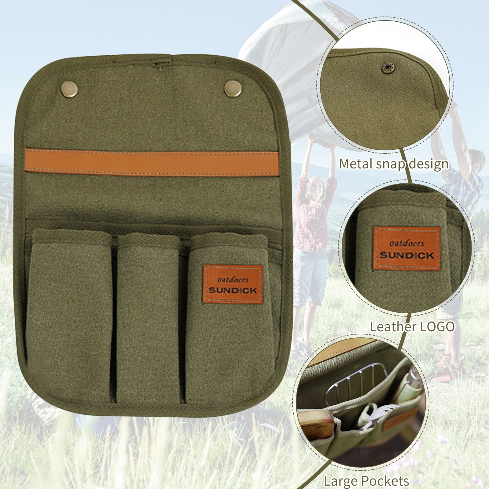 Camp Chair Armrest Storage Cotton Canvas Bag with Side Pockets