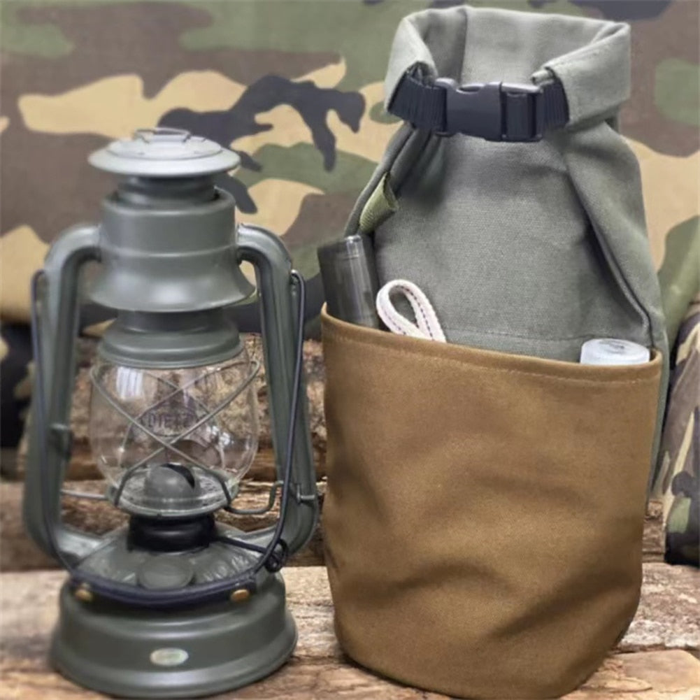 Canvas Kerosene Lamp Pouch with Pockets - Durable Storage Solution for Outdoor Adventures