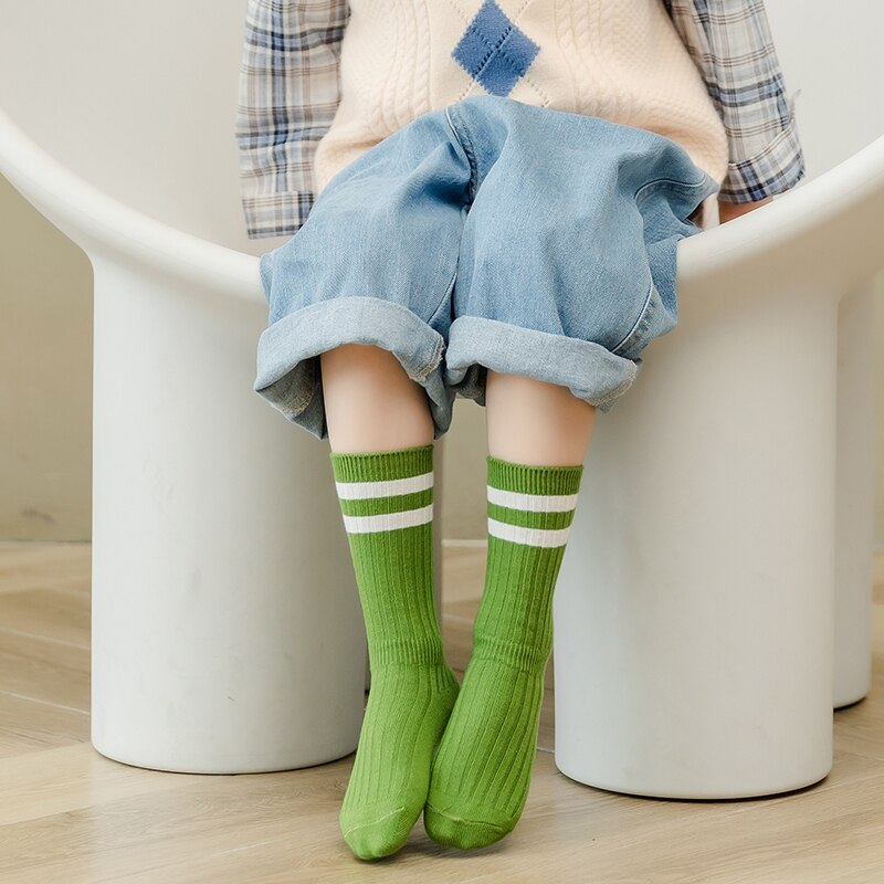 Kids Breathable Sweat-absorbent Deodorizing Striped Socks - Available in Four Sizes for Kids 1-12 Years Old