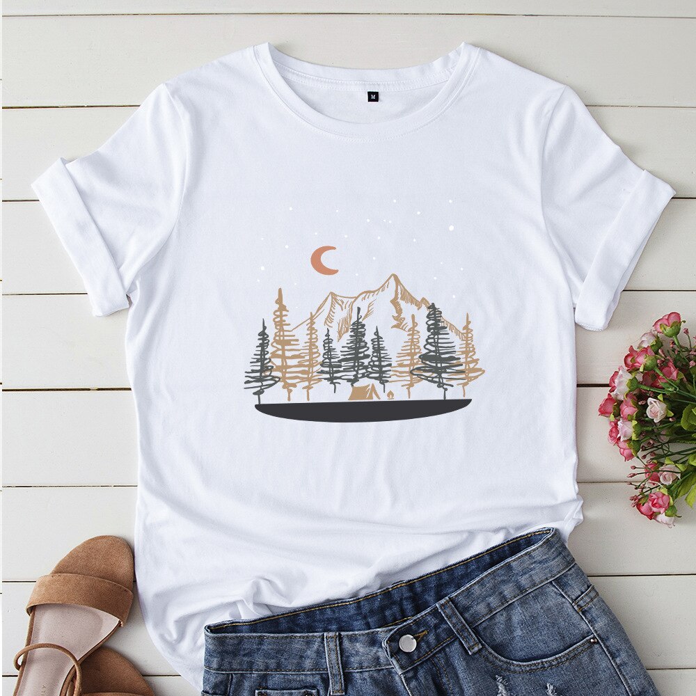 Nature-Inspired Graphic Print Women's Loose Fit Tee - Perfect Casual Summer Style