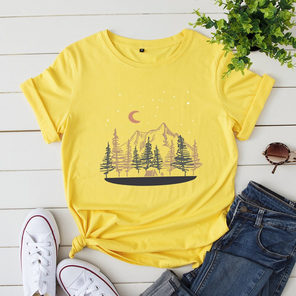 Nature-Inspired Graphic Print Women's Loose Fit Tee - Perfect Casual Summer Style