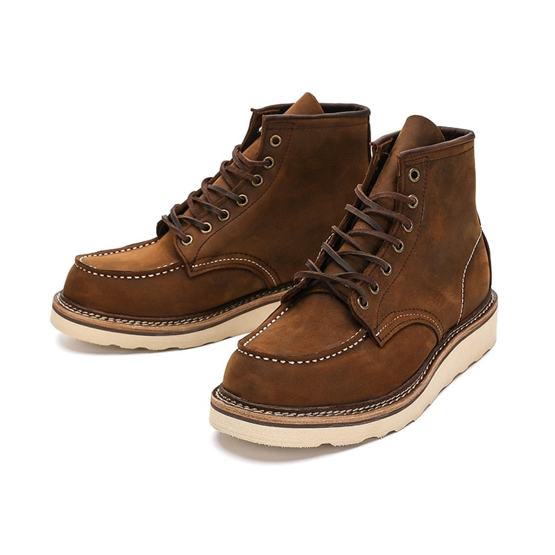 Unisex 1907 Vintage Genuine Leather Lace-up Moc-toe Boots - Durable with Shock-Resistance and Reliable Grip