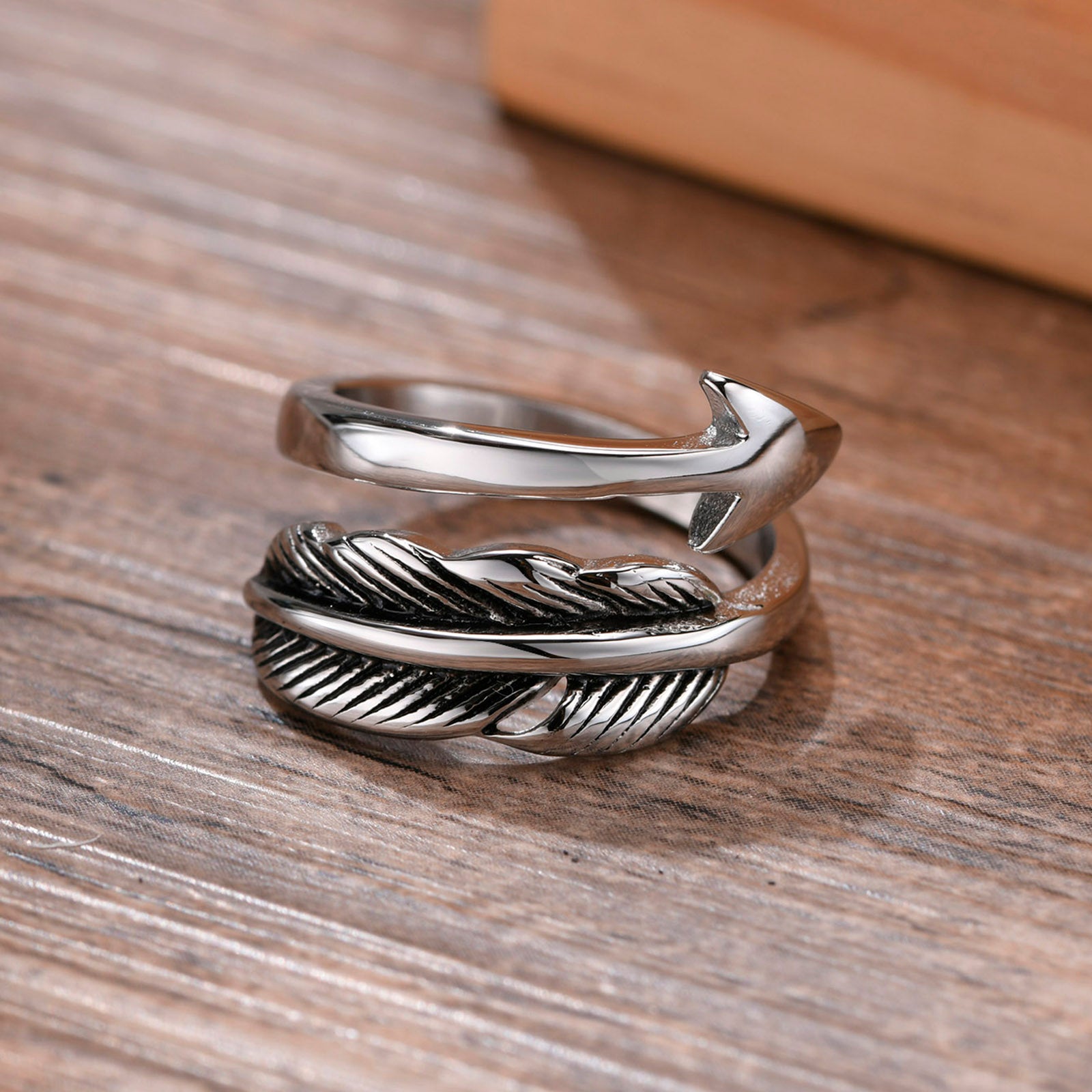 Hypoallergenic Stainless Steel Arrow Feather Ring - Lead and Nickel-Free