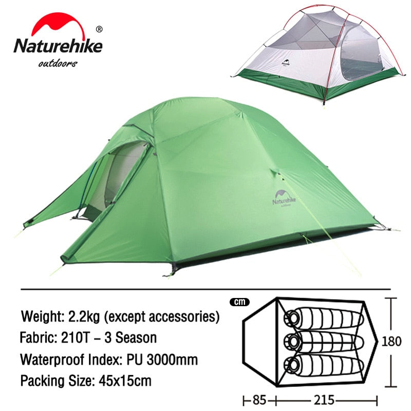 Naturehike Ultralight Waterproof Camping Tent - High Quality Polyester Fabric Double-Layered 1-3 Person Capacity