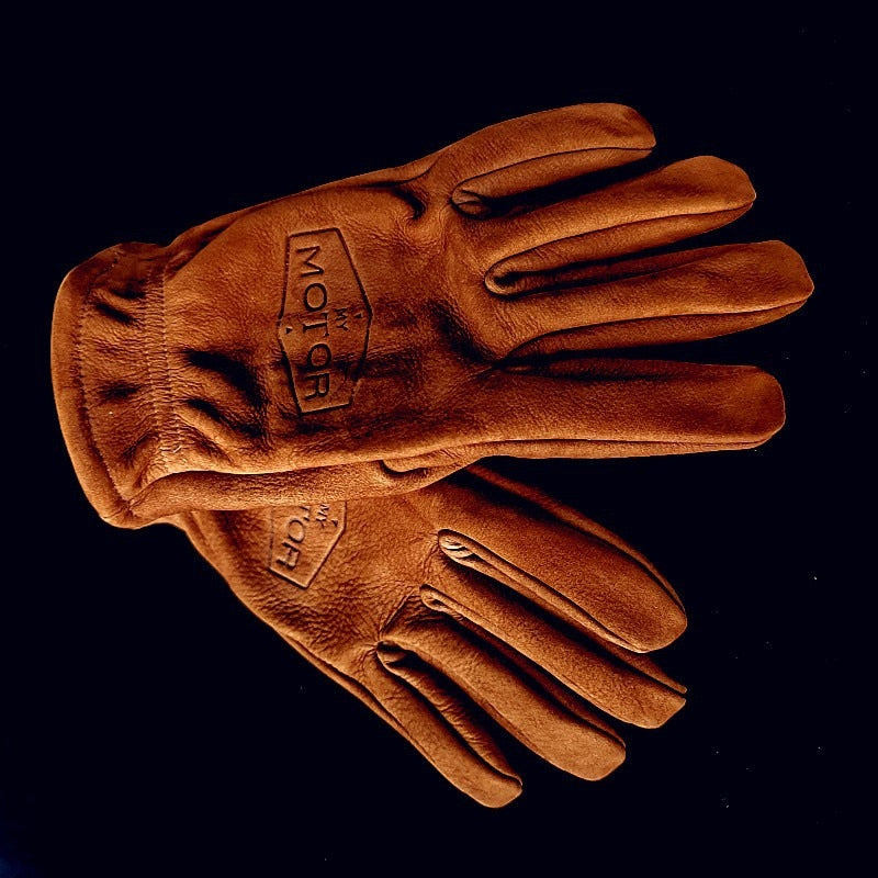 Vintage Frosted Cowhide Leather Motorcycle Gloves - Stylish Unisex Design for Long-lasting Warmth