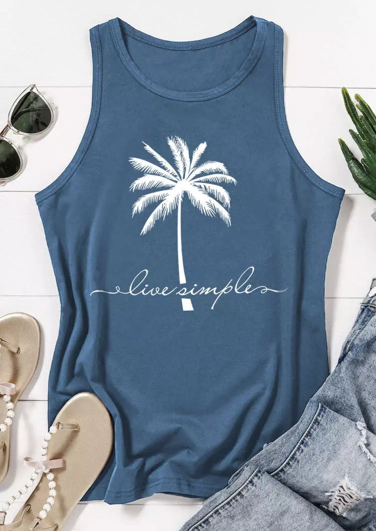 Women's Sleeveless Tank Top with Vintage Coconut Tree Graphic Print - Breathable and Stylish Summer Wear