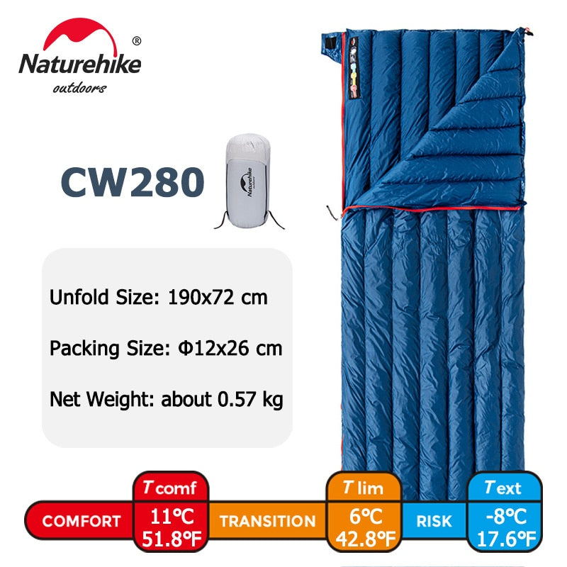 Naturehike Waterproof Ultralight Goose Down Sleeping Bag - 800 Fill Power Water Resistant Nylon Fabric Temperature Rating 5°C