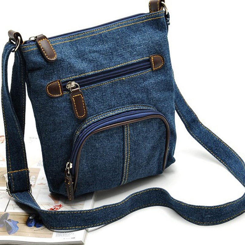 Women's Durable Denim Purse Handbag with Adjustable Shoulder Strap - Dark Blue and Light Blue Options