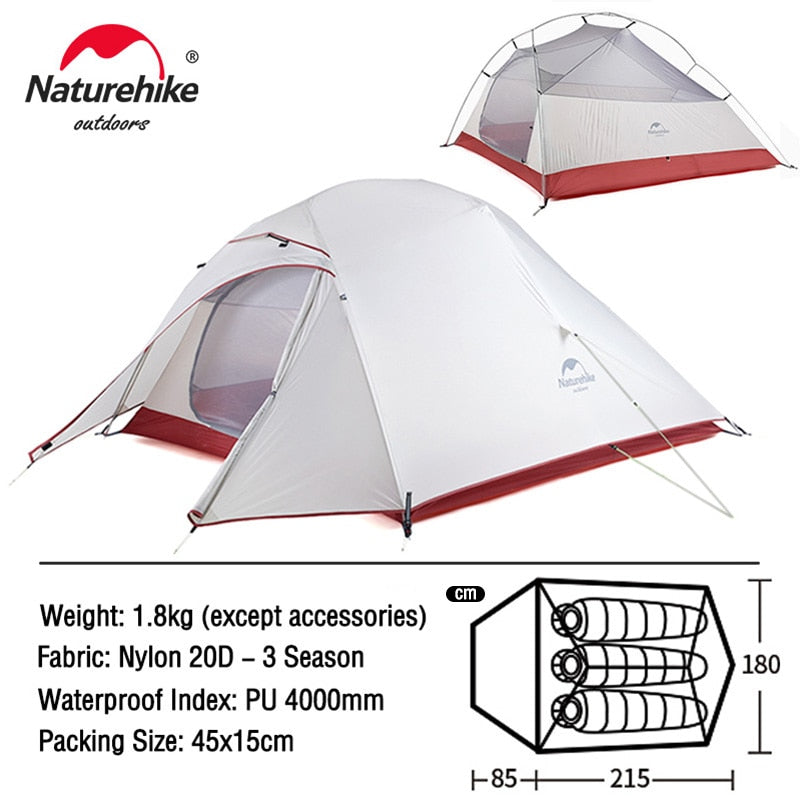 Naturehike Ultralight Waterproof Camping Tent - High Quality Polyester Fabric Double-Layered 1-3 Person Capacity