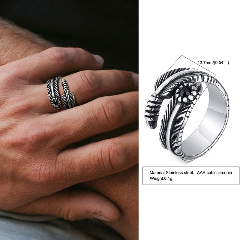 Hypoallergenic Stainless Steel Arrow Feather Ring - Lead and Nickel-Free