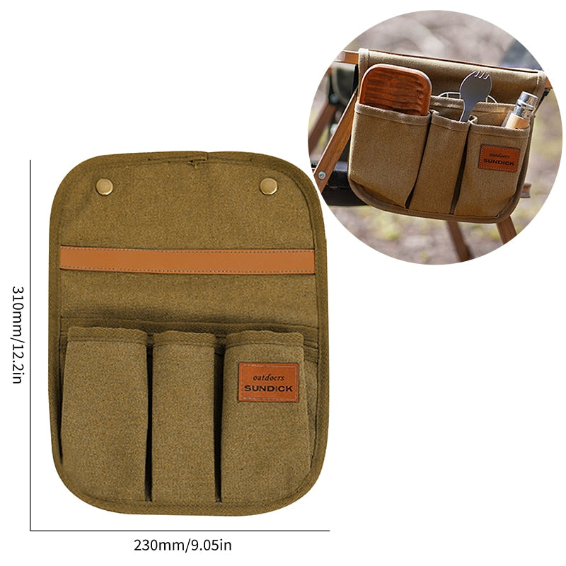 Camp Chair Armrest Storage Cotton Canvas Bag with Side Pockets