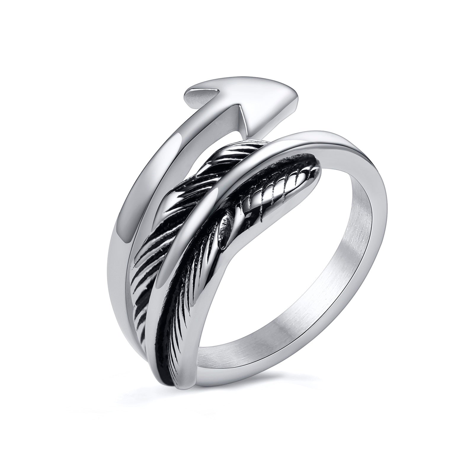 Hypoallergenic Stainless Steel Arrow Feather Ring - Lead and Nickel-Free