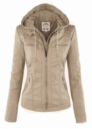 Waterproof Windproof Women's Suede PU Leather Jacket with Removable Hoodie - XS-XL Sizes Available