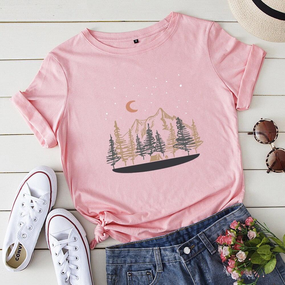 Nature-Inspired Graphic Print Women's Loose Fit Tee - Perfect Casual Summer Style