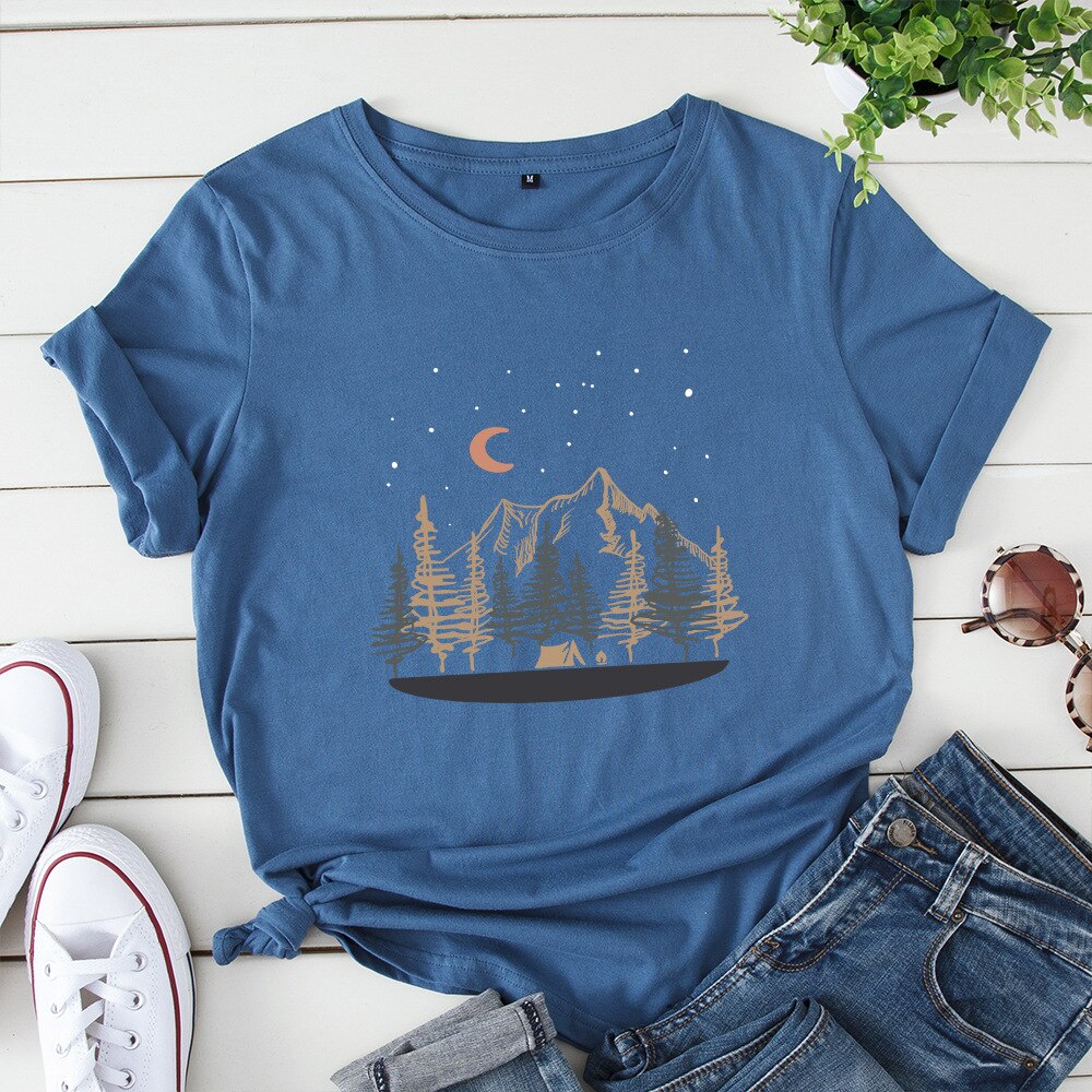 Nature-Inspired Graphic Print Women's Loose Fit Tee - Perfect Casual Summer Style