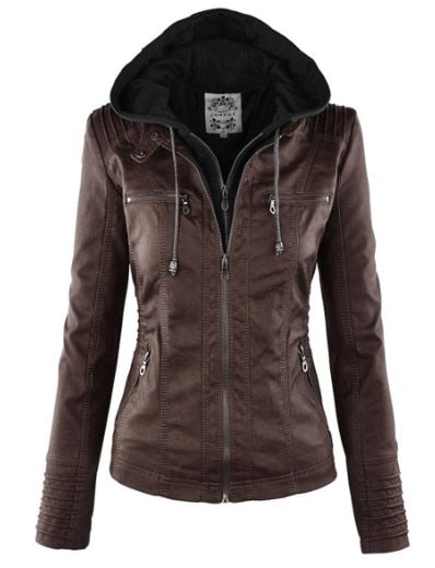 Waterproof Windproof Women's Suede PU Leather Jacket with Removable Hoodie - XS-XL Sizes Available