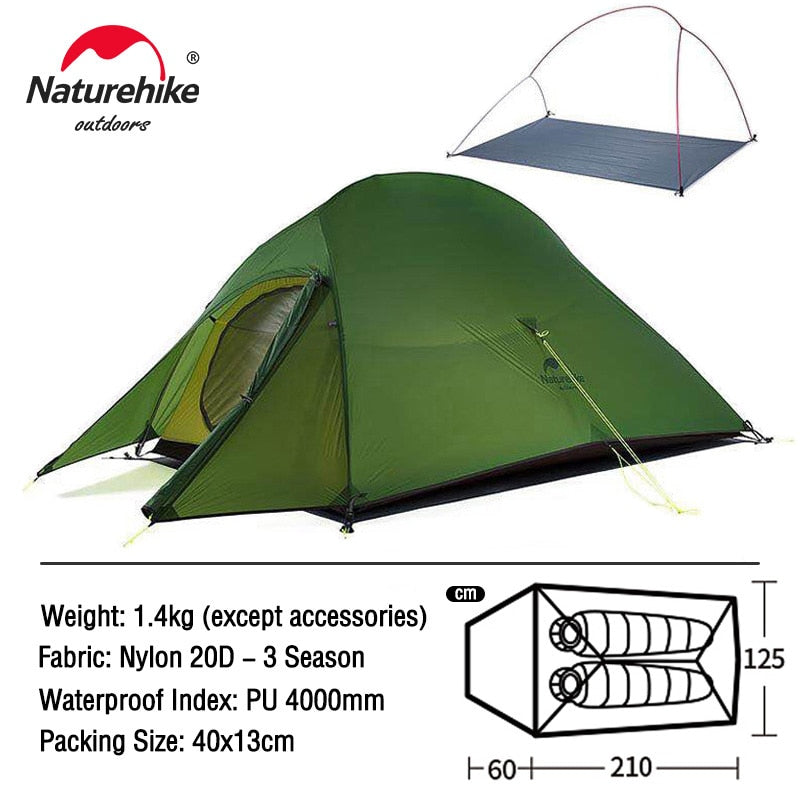 Naturehike Ultralight Waterproof Camping Tent - High Quality Polyester Fabric Double-Layered 1-3 Person Capacity