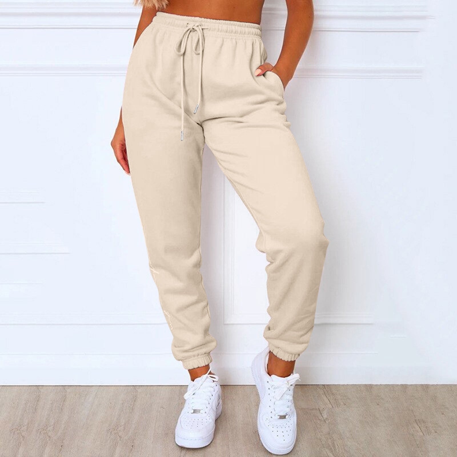 High Waisted Women's Fitness Sweatpants with Cargo Pockets and Drawstring - Stylish and Functional Athletic Pants