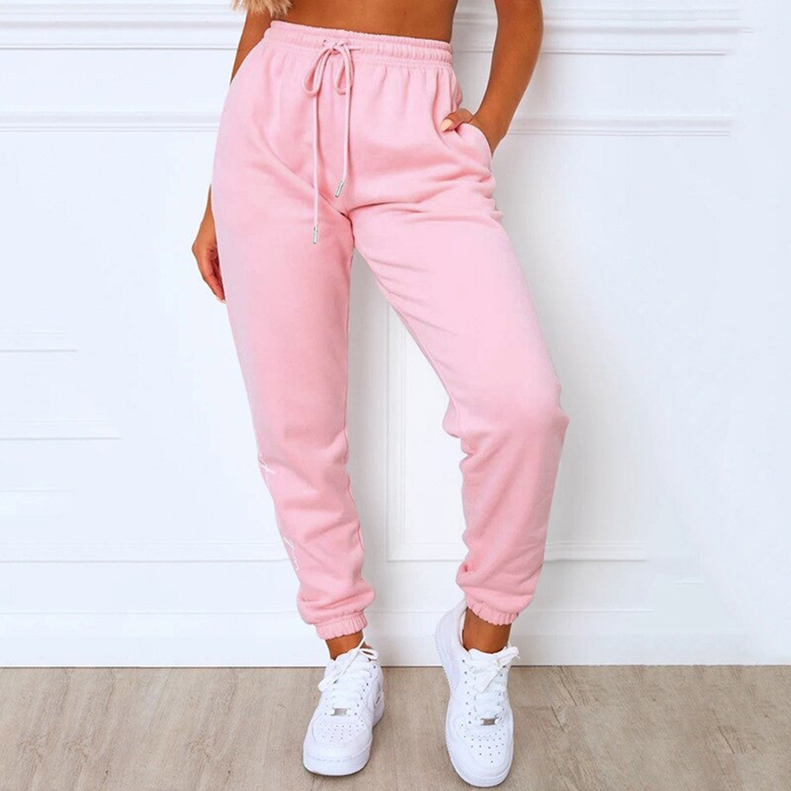 High Waisted Women's Fitness Sweatpants with Cargo Pockets and Drawstring - Stylish and Functional Athletic Pants