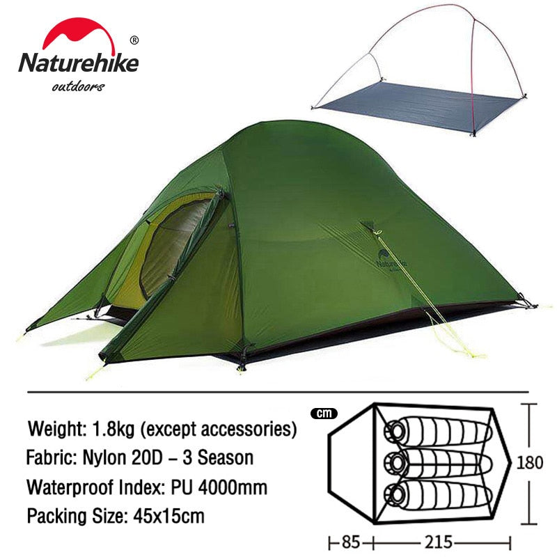 Naturehike Ultralight Waterproof Camping Tent - High Quality Polyester Fabric Double-Layered 1-3 Person Capacity