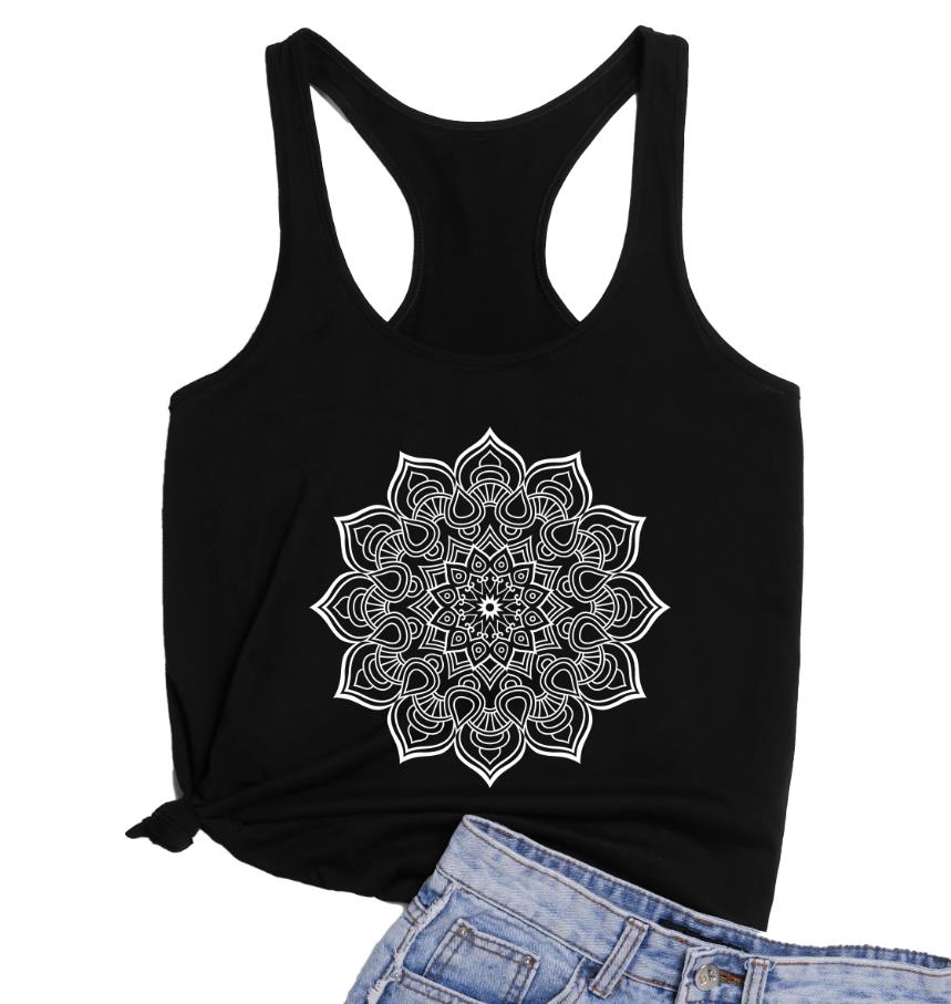 Women's Flower Art Graphic Print Racerback Tank Top in 100% Cotton Fabric