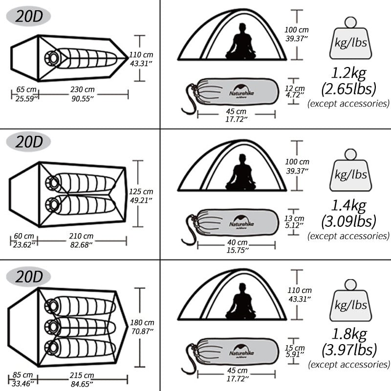 Naturehike Ultralight Waterproof Camping Tent - High Quality Polyester Fabric Double-Layered 1-3 Person Capacity