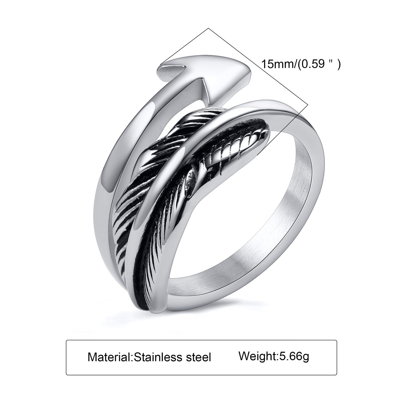 Hypoallergenic Stainless Steel Arrow Feather Ring - Lead and Nickel-Free