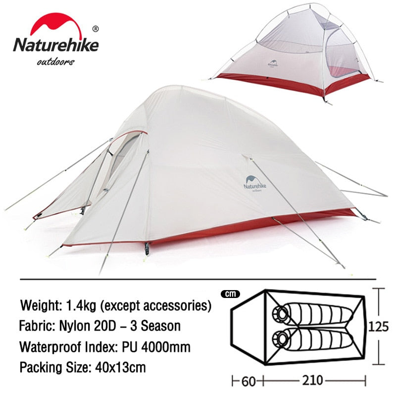 Naturehike Ultralight Waterproof Camping Tent - High Quality Polyester Fabric Double-Layered 1-3 Person Capacity