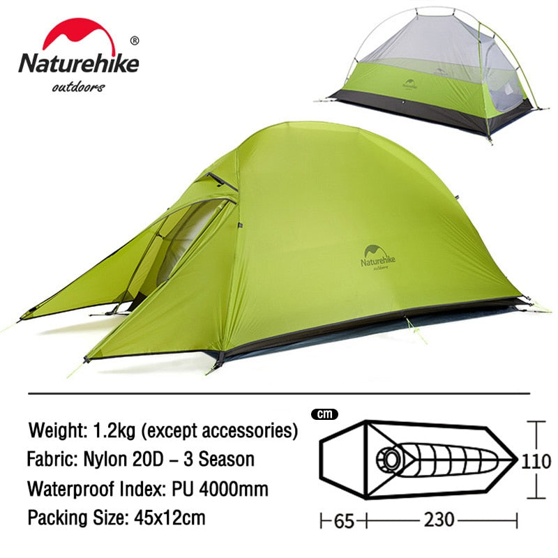 Naturehike Ultralight Waterproof Camping Tent - High Quality Polyester Fabric Double-Layered 1-3 Person Capacity