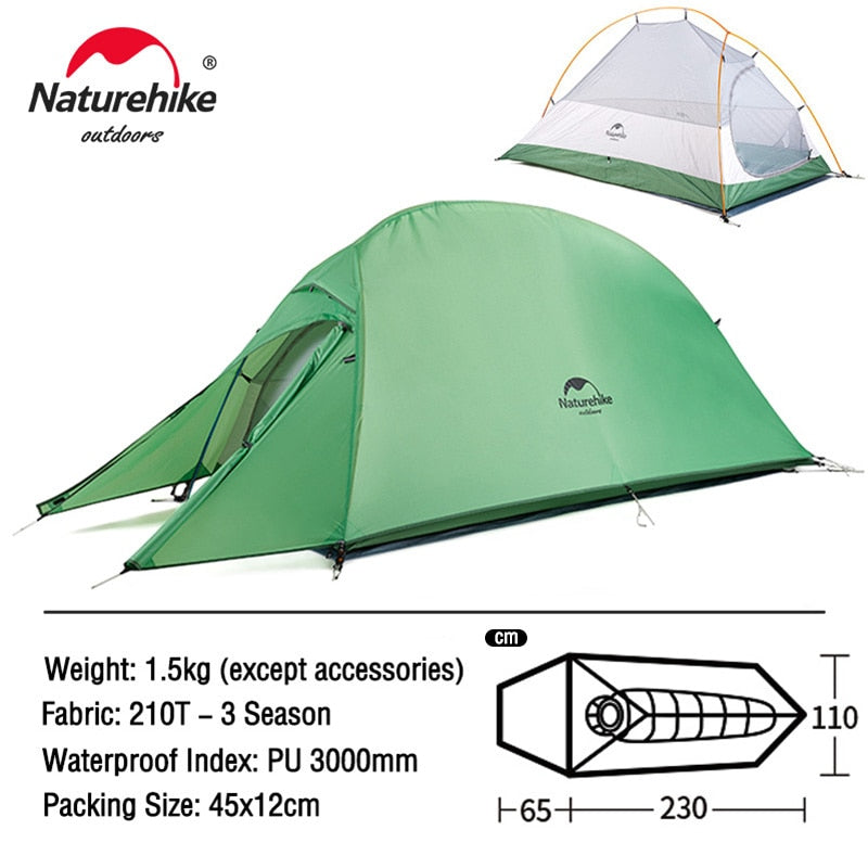 Naturehike Ultralight Waterproof Camping Tent - High Quality Polyester Fabric Double-Layered 1-3 Person Capacity