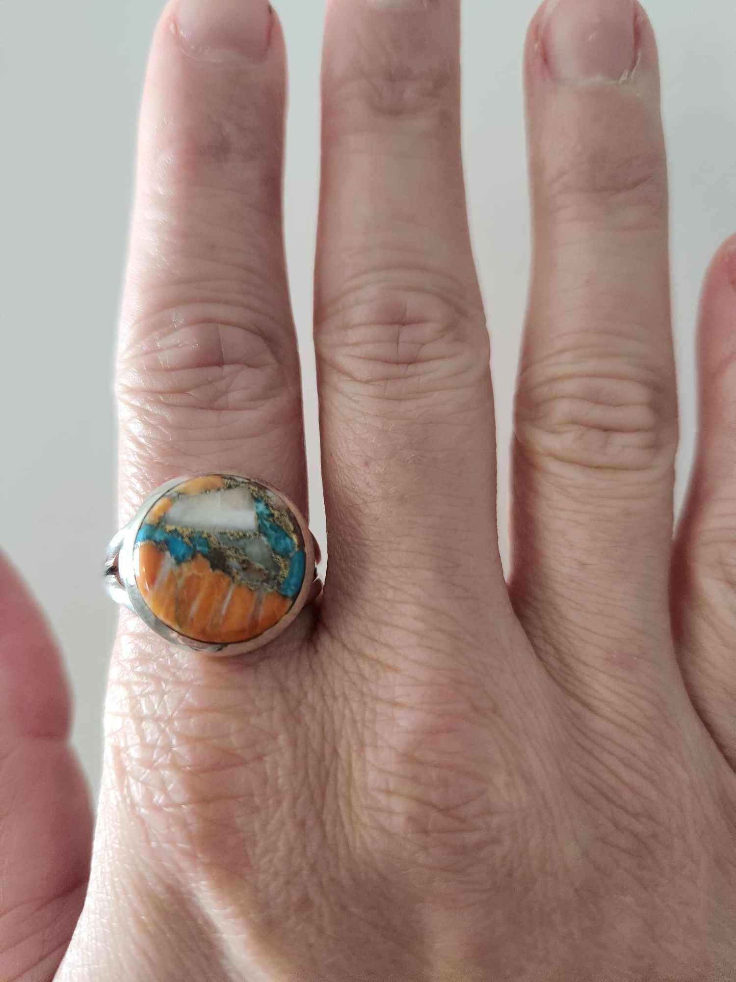 Handmade Sterling Silver Ring with Spiny Oyster Arizona Turquoise - Unique and Spiritual Jewelry for Women