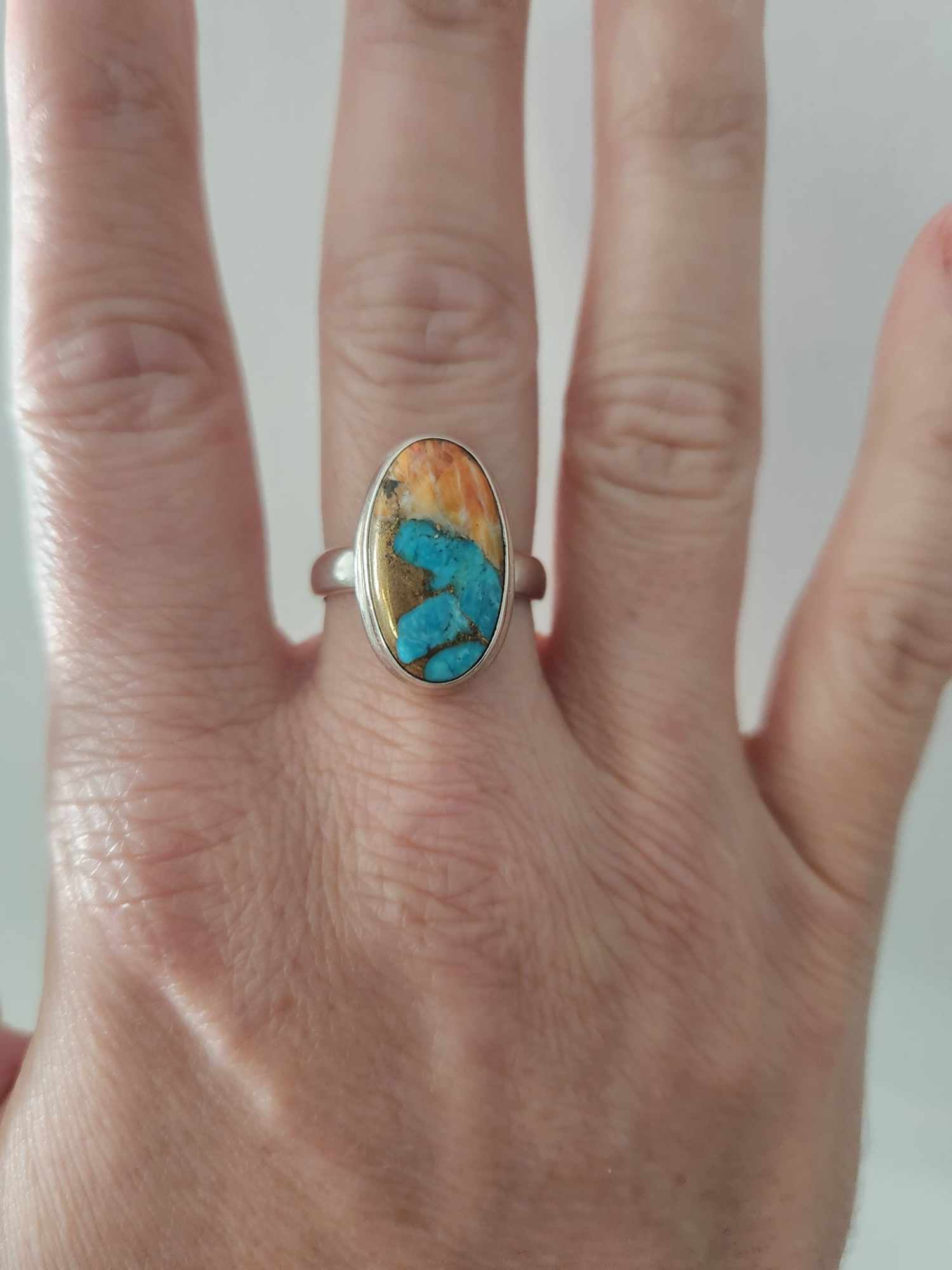 Handmade Sterling Silver Ring with Spiny Oyster Arizona Turquoise - Unique and Spiritual Jewelry for Women