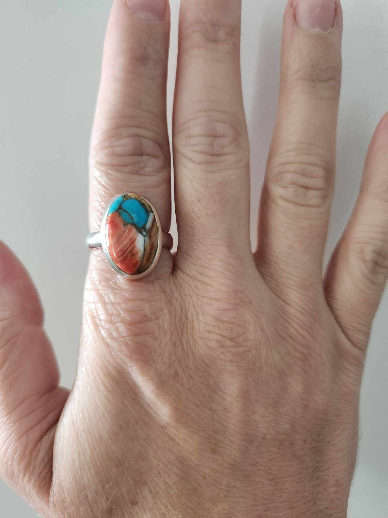 Handmade Sterling Silver Ring with Spiny Oyster Arizona Turquoise - Unique and Spiritual Jewelry for Women